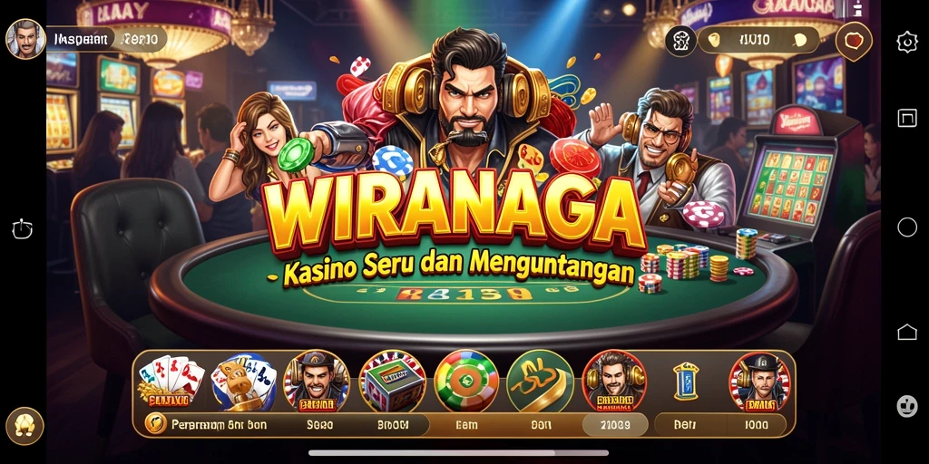 Tampilan utama WIRANAGA dengan gameplay kasino yang seru.